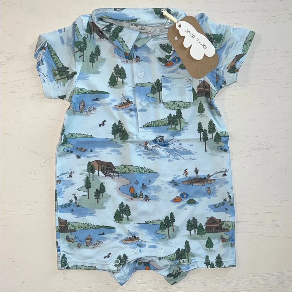 Angel Dear Lake Print Polo Romper 6-12 12-18 18-24 months